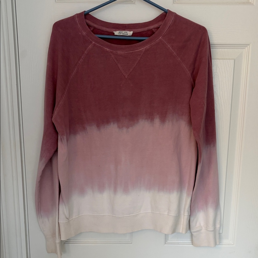 Gradient Pink and White Women's Crew Neck Sweater